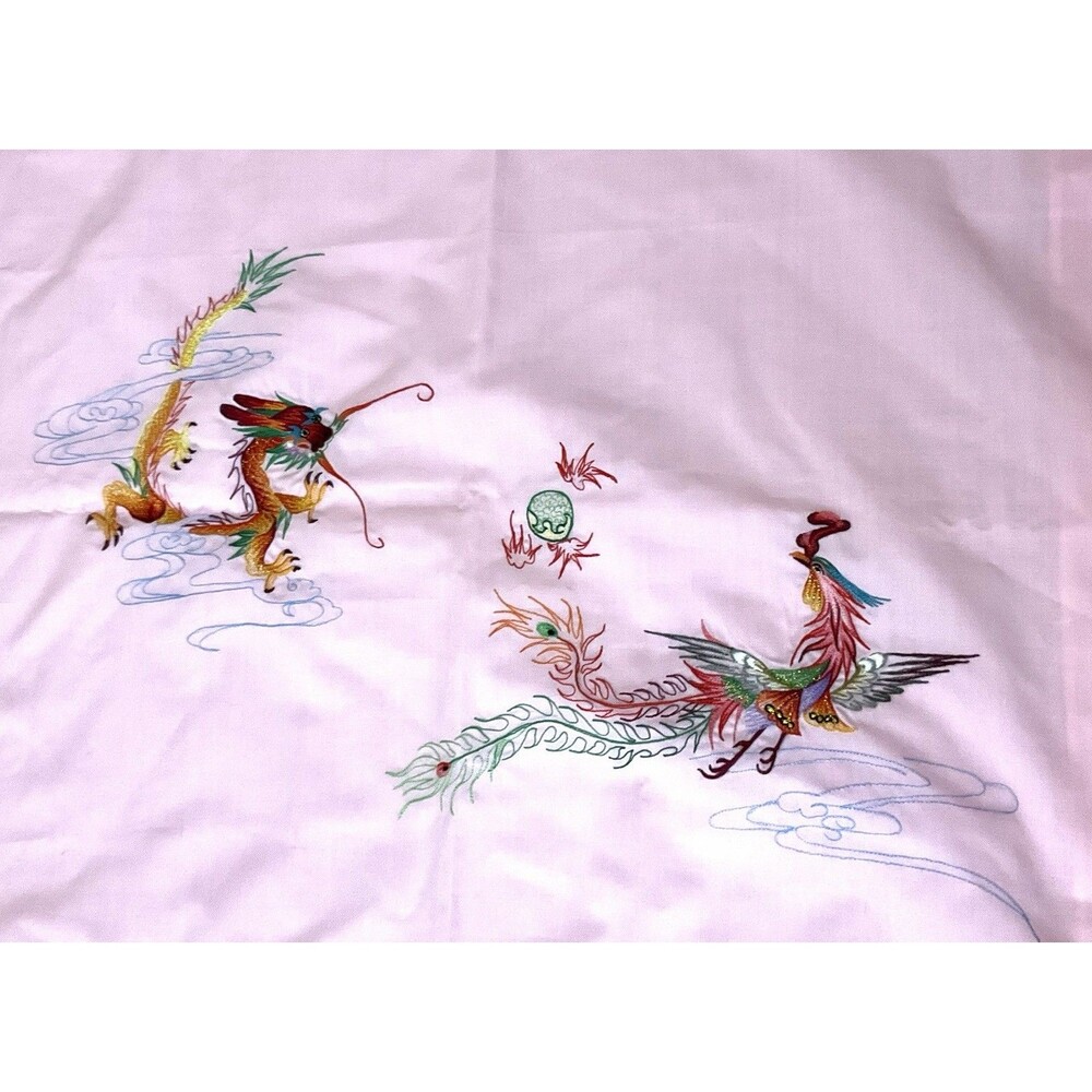 vintage pink pillow 2 shams embroidered Chinese dragons phoenixes
